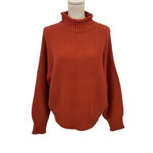 Women's Chunky Knit Sweater Size Medium Mock Neck Oversized Batwing Fall Y2K